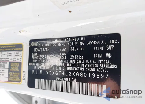 2016 Kia Optima Lx from USA, damaged, VIN 5XXGT4L3XGG019697